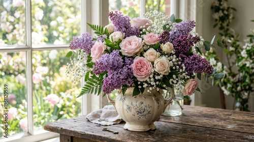 Elegant Floral Arrangement Rustic Vase with Natural Light
