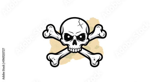 Intimidating human skull and crossbones emblem against a weathered background signifies danger and classic pirate symbolism.