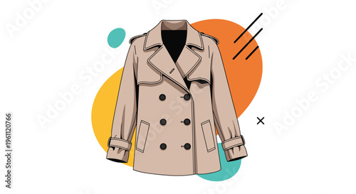 Classic beige trench coat with double-breasted buttons and a belt is shown as a timeless fashion staple for transitional weather.