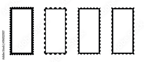 A collection of rectangle frames with wavy edges. Trendy zigzag curved geometric frames for decorative design, stamps, stickers, price tag. Zigzag wavy edge rectangle frame set jagged geometric.