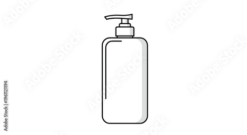 Simple line art illustration of a white soap or lotion dispenser bottle with a pump head on a plain white background.