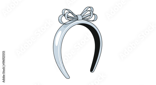 Silver or light blue headband hair accessory for girls with a decorative bow on top isolated on a white background.