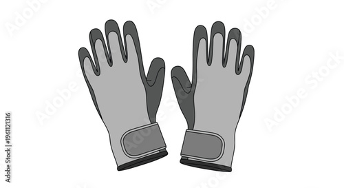 Pair of grey and dark grey protective work gloves or sport gloves shown from a top-down view on a white background.