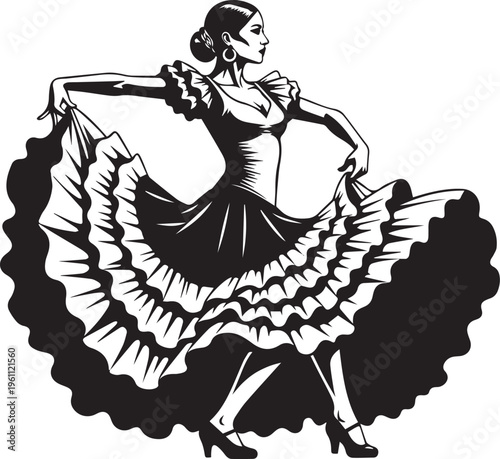 Flamenco dancer in traditional costume performing