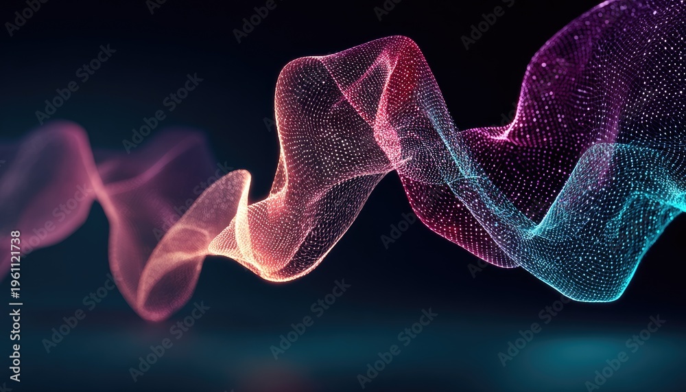 Fototapeta premium Glowing digital ribbon, colorful, wave-like form on dark