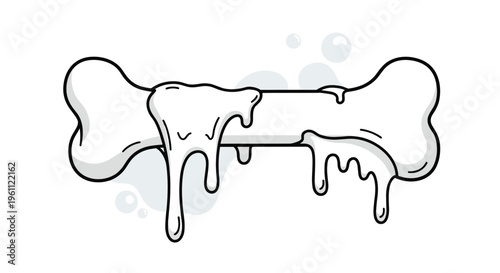 Cartoon illustration of a large white bone covered with a dripping thick white substance against a minimal background.