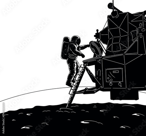 Astronaut Working On Lunar Rover Vehicle Outside Spacecraft