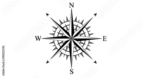 Elaborate Compass Rose Symbol with Multiple Directional Arrows and Decorative Design on Isolated White Background