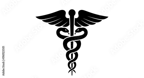 Classic Caduceus symbol, medical health care logo, isolated white background