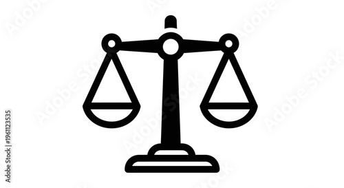 Classic balance scale icon, symbol of justice and equality, isolated white background