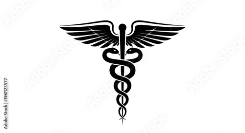Classic Caduceus symbol, medical health care logo, isolated white background