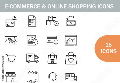 E commerce and online shopping icons set logistics payment and retail symbols