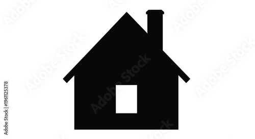 Simple black house illustration with a chimney stark silhouette