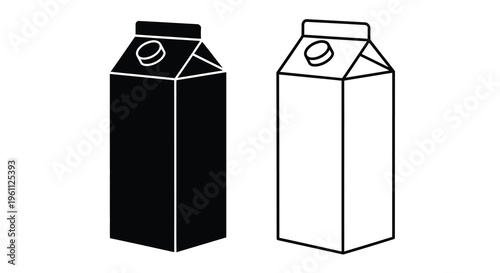 Two milk carton shapes one black and one white in silhouette