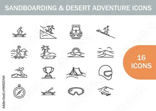 Sandboarding and desert adventure icons a collection of outdoor activity illustrations