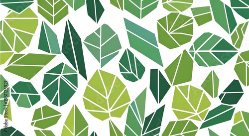 Geometric green leaves seamless pattern, abstract low poly foliage background, modern botanical vector illustration for textile design