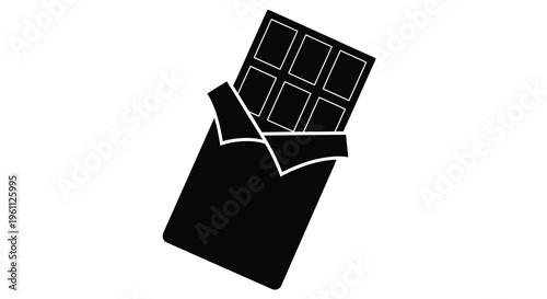 Opened chocolate bar with partially unwrapped wrapper a dark silhouette