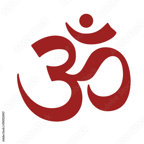 Red Om Aum Sacred Hindu Symbol Isolated on White Background