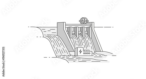 Dam structure with water flowing down.