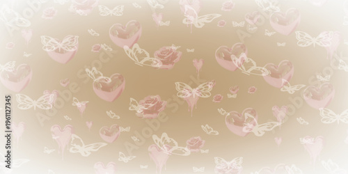 Soft focus floral pattern with delicate pink and peach blossoms.
