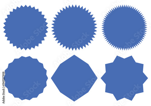Set of Blue Vector Starburst Seals and Sunburst Stickers with Various Point Counts for Promotional Sale Labels, Price Tags, and Guarantee Badges.