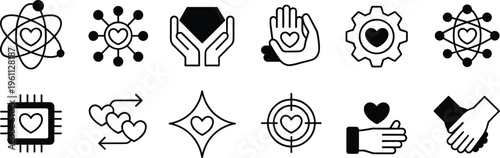 Black  heart symbols with hands gears and technology