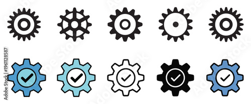  Gear icon with a checkmark representing successful settings and system optimization. vector illustration eps 10