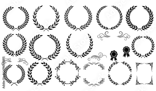 A collection of black laurel wreath vector graphics and illustrations
