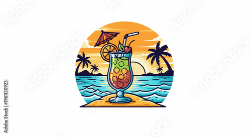 Tropical cocktail on a beach at sunset