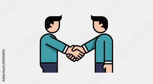 Two people in teal shirts shaking hands, symbolizing agreement and partnership
