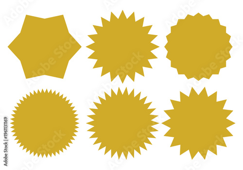 Set of Gold Vector Starburst Seals and Sunburst Stickers with Different Point Counts for Luxury Promotional Labels, Guarantee Badges, and Special Offers.