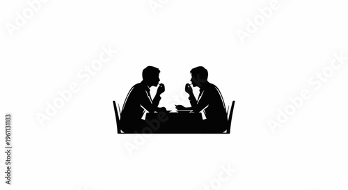 Two silhouetted figures dine together across a table