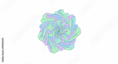 Swirling pastel shapes form a stylized flower or pinwheel