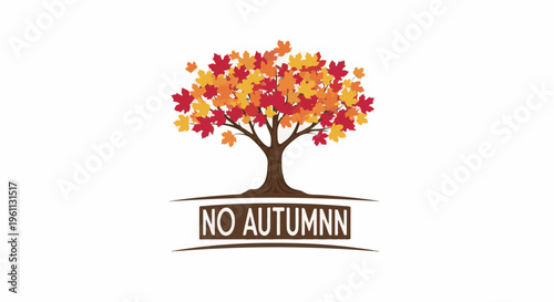 Stylized tree with colorful autumn leaves above a text banner
