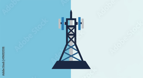 Stylized telecommunication tower with panel antennas against split background