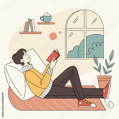 A woman reclining on a chaise lounge reading a book