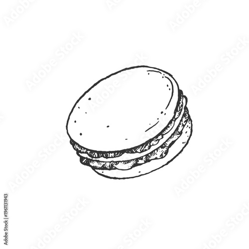 Macaroon hand-drawn vector illustration. Sketch of a sweet pastry. Isolated object, element for label design, menus, recipes, bakery, and coffee shop.