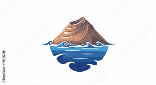 Stylized mountain emerging from stylized choppy ocean waves