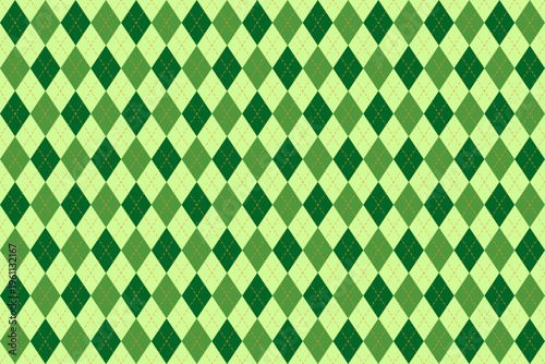 Green argyle diamond seamless pattern inspired by St. Patrick’s Day. Suitable for fabric, apparel, wrapping paper and decorative backgrounds.
