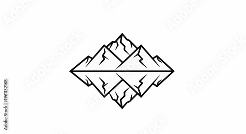 Stylized mountain range reflected in water, outlined in black