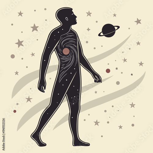 Man with internal swirling lines and stars on body