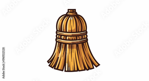Stylized, hand-drawn illustration of a traditional straw broom head