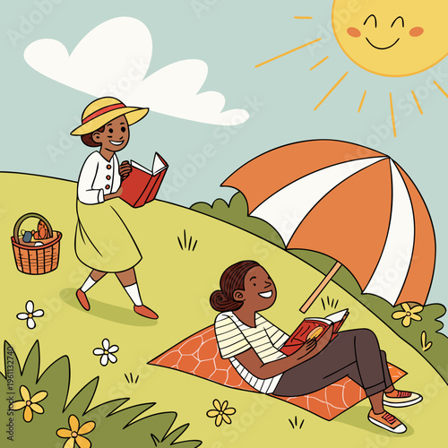 Two girls having picnic in the park