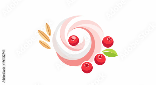 Swirl of cream with berries and grains