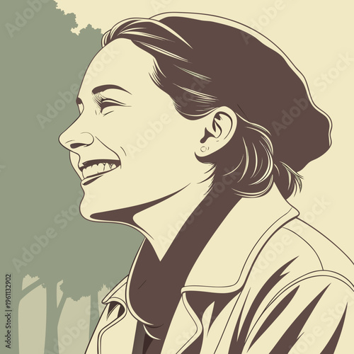 A woman with short hair and a beret smiles
