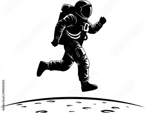 Astronaut Running Silhouette Illustration Isolated On Clear Background