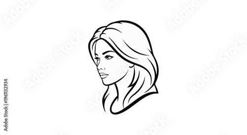 Stylized outline of a woman's profile, looking left with flowing hair
