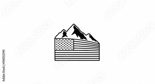 Stylized flag with mountain peaks forming the upper border