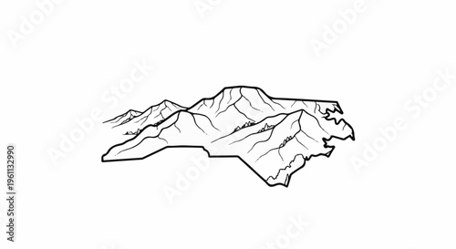 Stylized outline of mountains and valleys on a white background