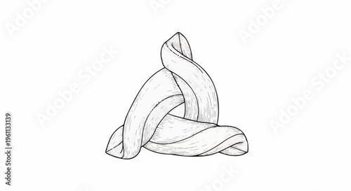 Stylized pen and ink drawing of a three-pointed knot formed by interlaced bands